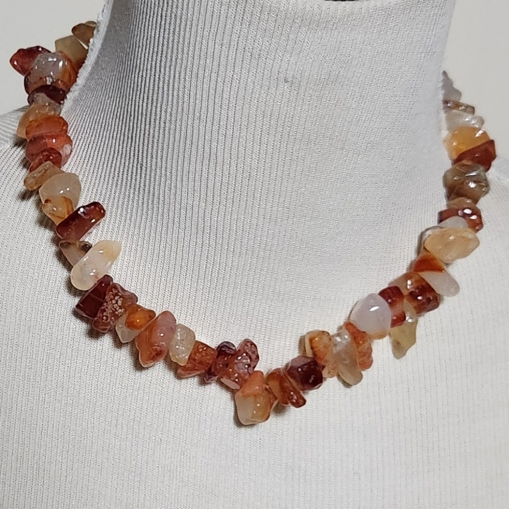 Chunky Carnelian Stone Necklace Vintage 1980's Handmade - Picture 2 of 7